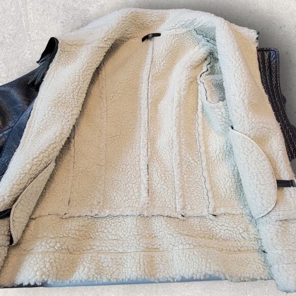 Missguided Womens Jacket Size 10 Green Faux Shearling Leather Aviator Pilot - Picture 4 of 15